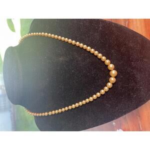 Antique Champagne Graduated Pearl Necklace Sterling Silver Clasp